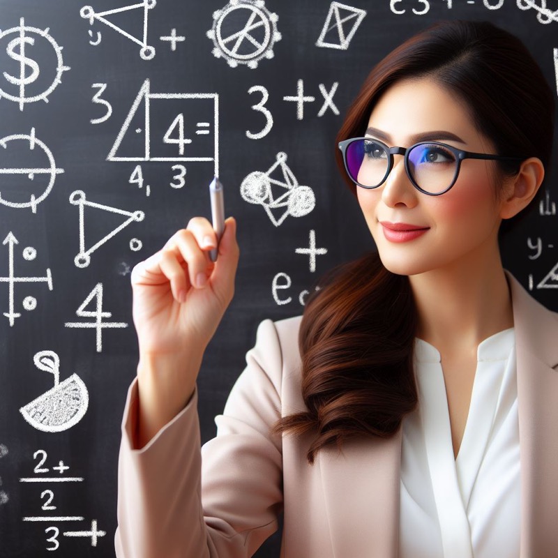 A teacher working at a board